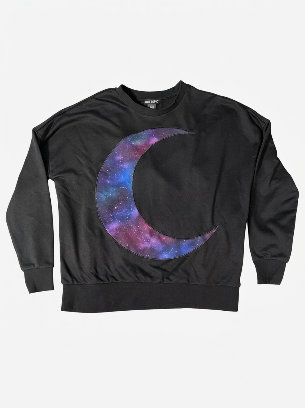 Hot Topic Black Galaxy Crescent Crewneck Sweater